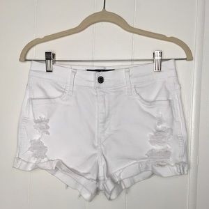 Hollister Distressed White Jean High-Rise Stretch Shorts Rolled Frayed Cuffs 5